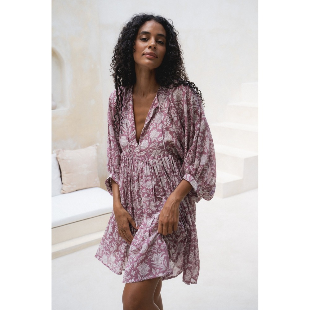 Daughters of India Kyra Mini Dress Musk Pink Floral Block Print Cotton XL